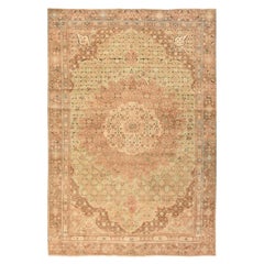 6'4"x9'4" Light Green Semi Antique Persian Moud Hand Knotted Wool Oriental Rug