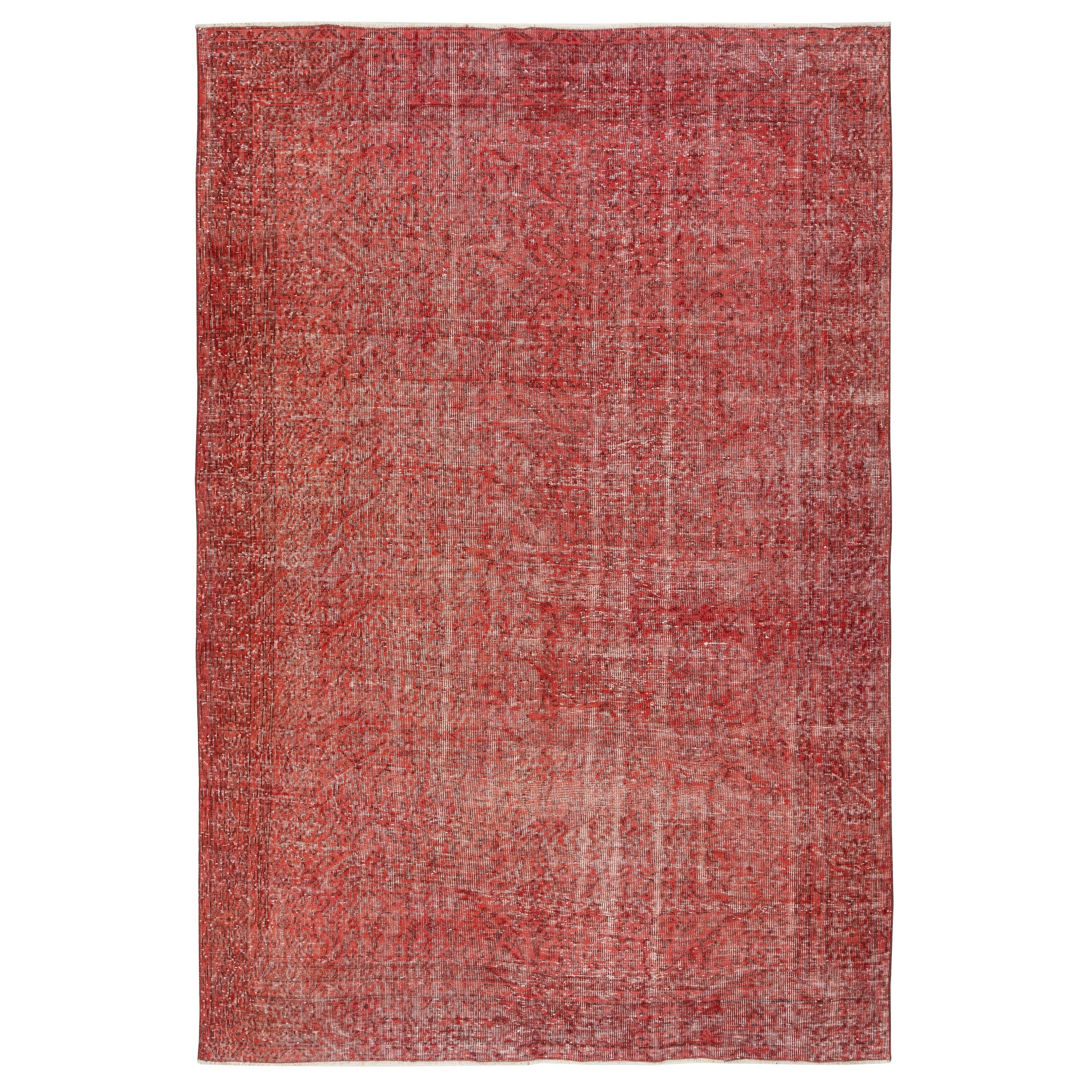 6.4x9.5 Ft Handgeknüpfter Türkischer Teppich. Vintage Overdyed Roter Flächenteppich für Innenräume