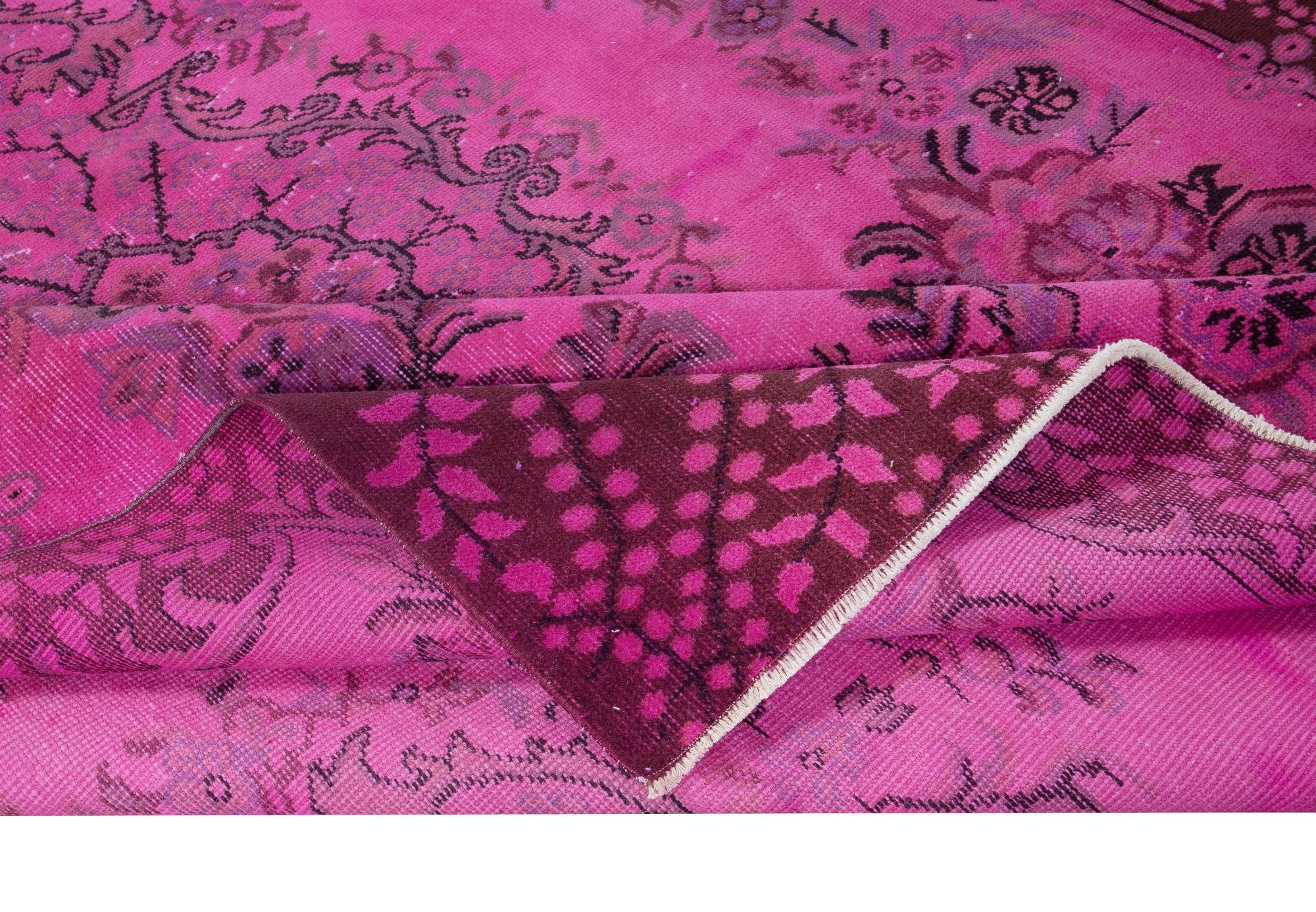 6.4x9.6 Ft Contemporary Pink Area Rug, handgefertigter türkischer Teppich, Bodenbelag (Moderne) im Angebot