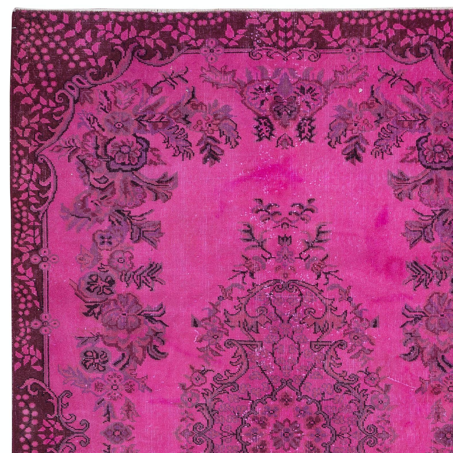 Hand-Knotted 6.4x9.6 Ft Contemporary Pink Area Rug, Handmade Turkish Carpet, Floor Covering For Sale