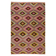 Vintage 6.4x9.6 Ft Dazzling Handmade Anatolian Wool Kilim, One of a Kind Flat-Weave Rug