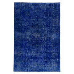 Retro 6.4x9.6 Ft Handmade Area Rug in Blue. Great 4 Modern Interior. Turkish Carpet