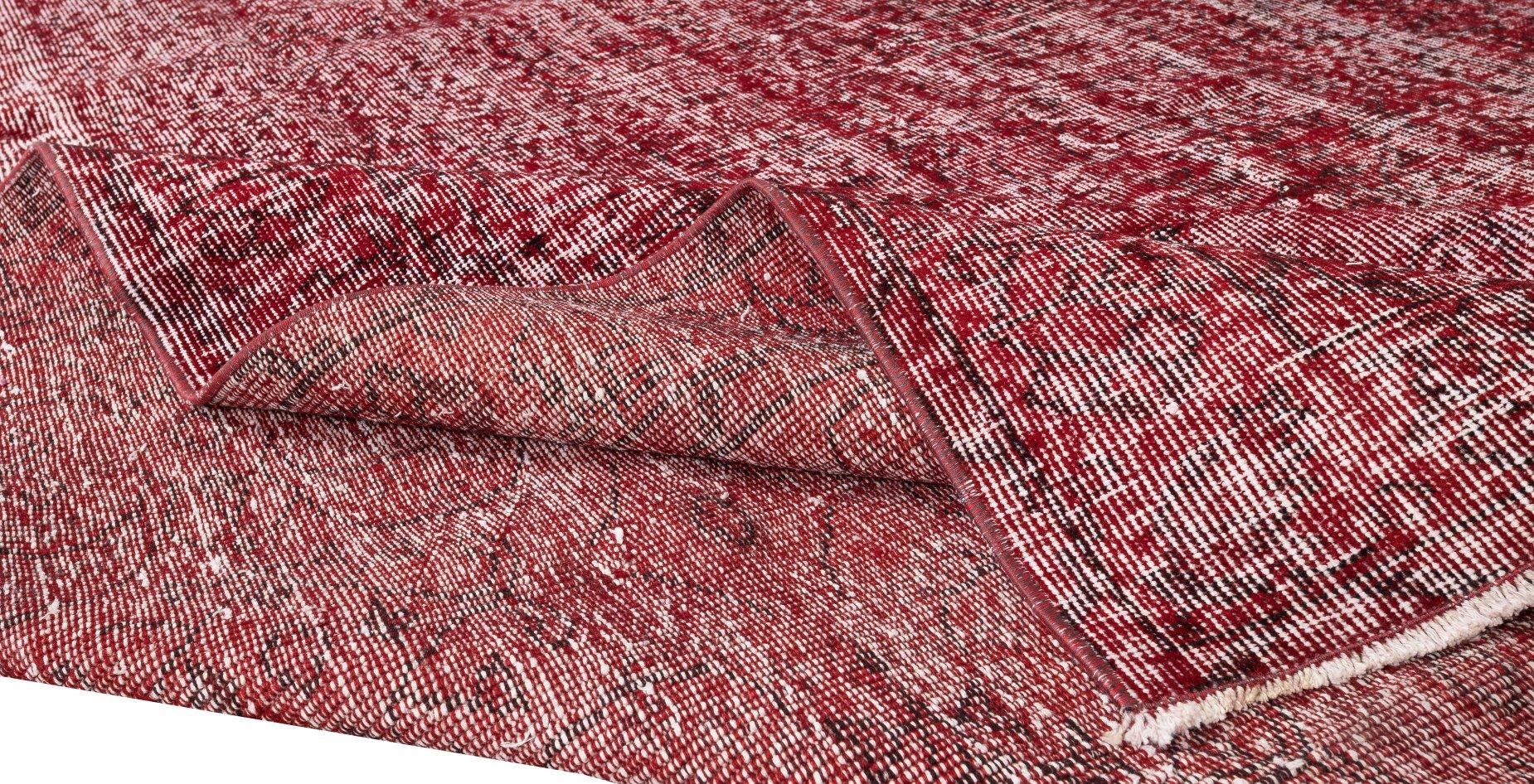 Modern 6.4x9.6 Ft Handmade Turkish Vintage Distressed Wool Area Rug in Burgundy Red For Sale