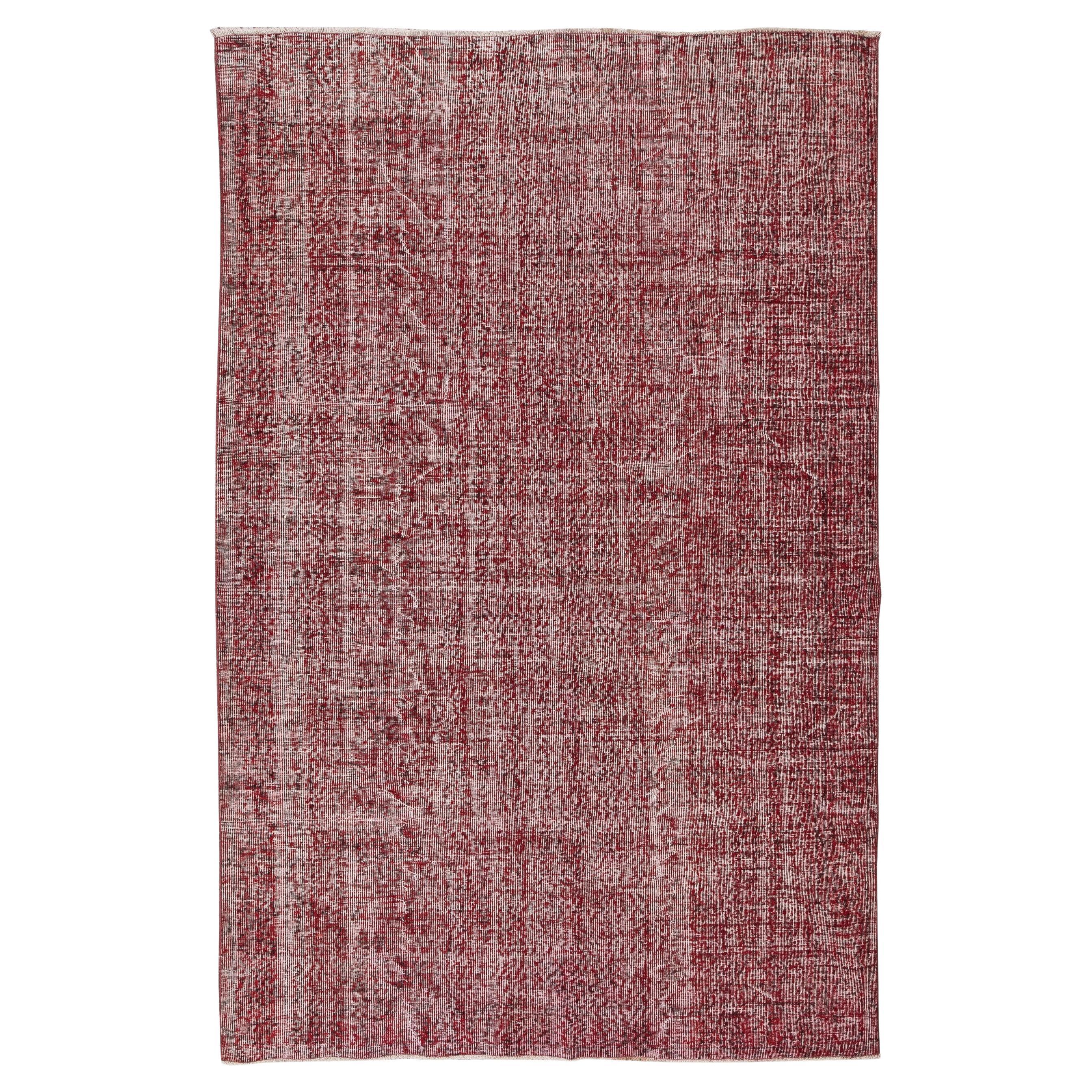 6.4x9.6 Ft Handmade Turkish Vintage Distressed Wool Area Rug in Burgundy Red For Sale