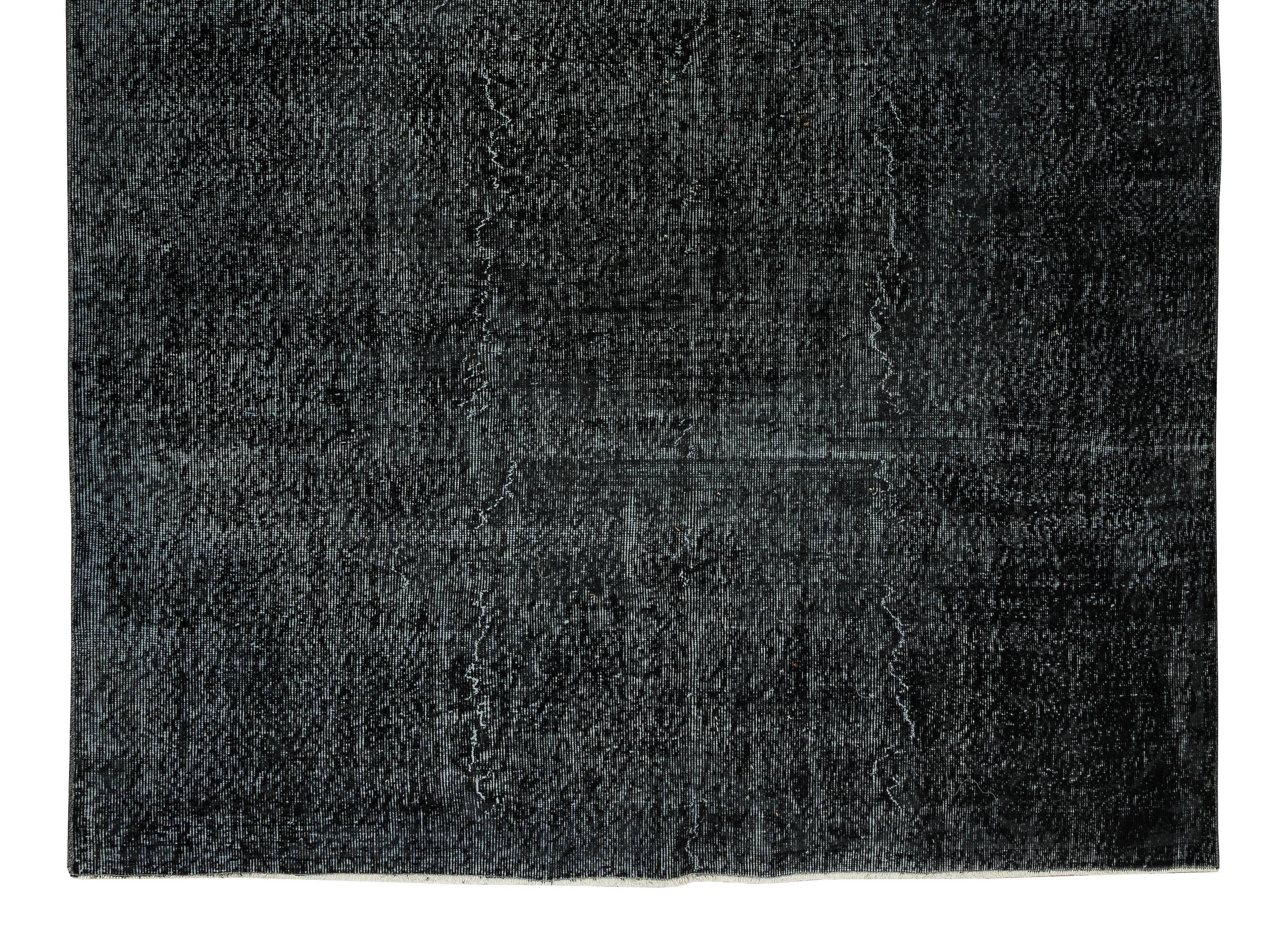 20th Century 6.4x9.6 Ft Handmade Vintage Turkish Area Rug Re-Dyed in Black 4 Modern Interiors For Sale