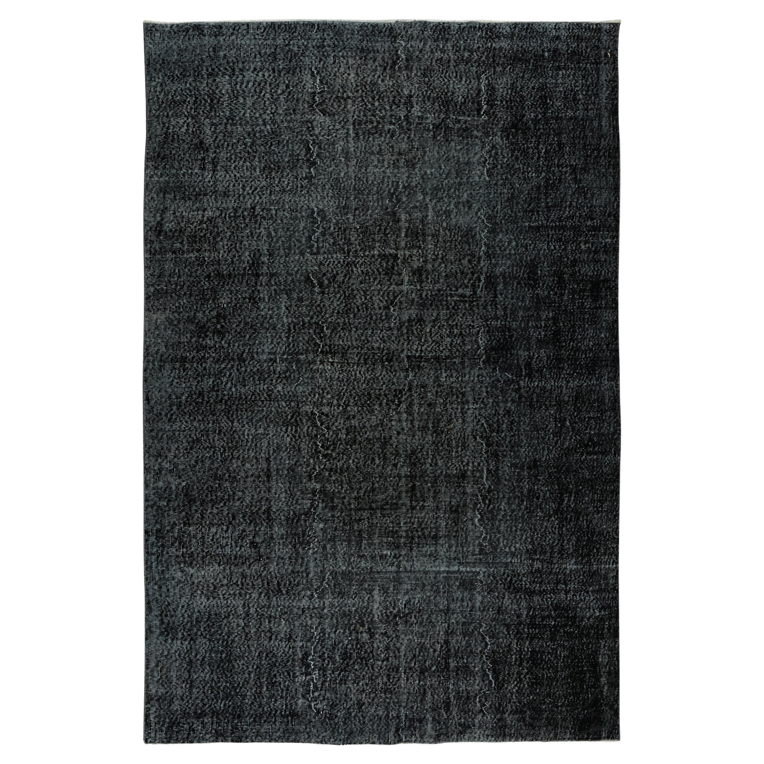 6.4x9.6 Ft Handmade Vintage Turkish Area Rug Re-Dyed in Black 4 Modern Interiors