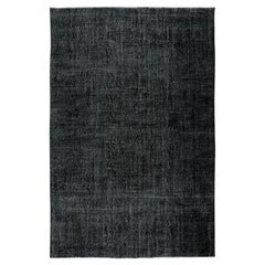 6,4x9.6 Ft Handgefertigter türkischer Vintage-Teppich in Schwarz, neu gefärbt, 4 moderne Inneneinrichtungen
