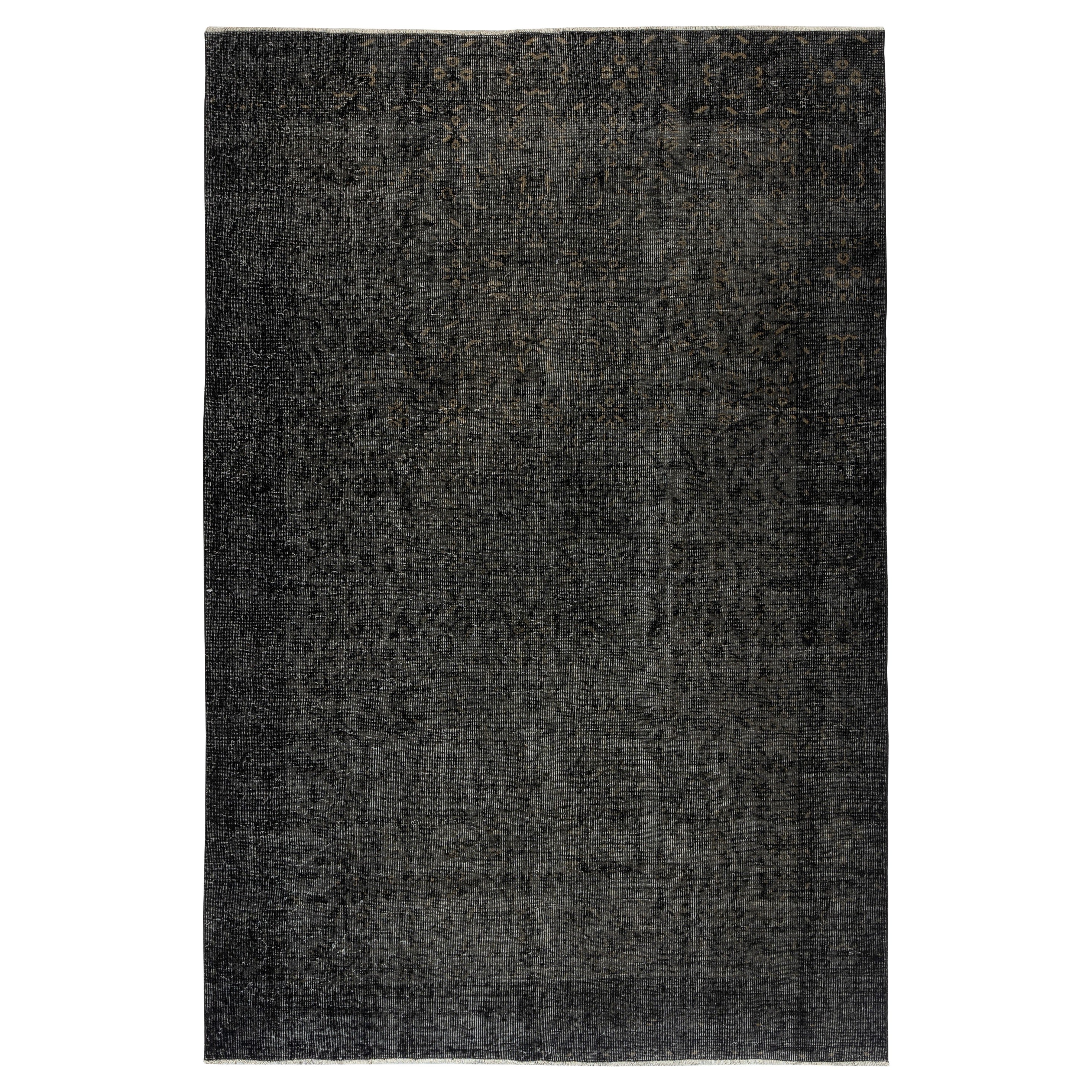 6.4x9.6 Ft Overdyed Schwarzer Teppich. Handgefertigter türkischer Vintage-Teppich für das Wohnzimmer