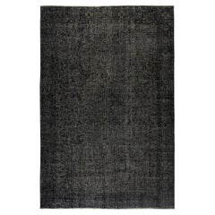 6.4x9.6 Ft Overdyed Schwarzer Teppich. Handgefertigter türkischer Vintage-Teppich für das Wohnzimmer