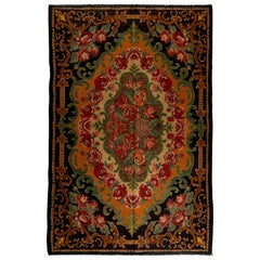 6.4x9.7 Ft Handmade Bessarabian Kilim, Floral Rug. Vintage Tapestry. All Wool