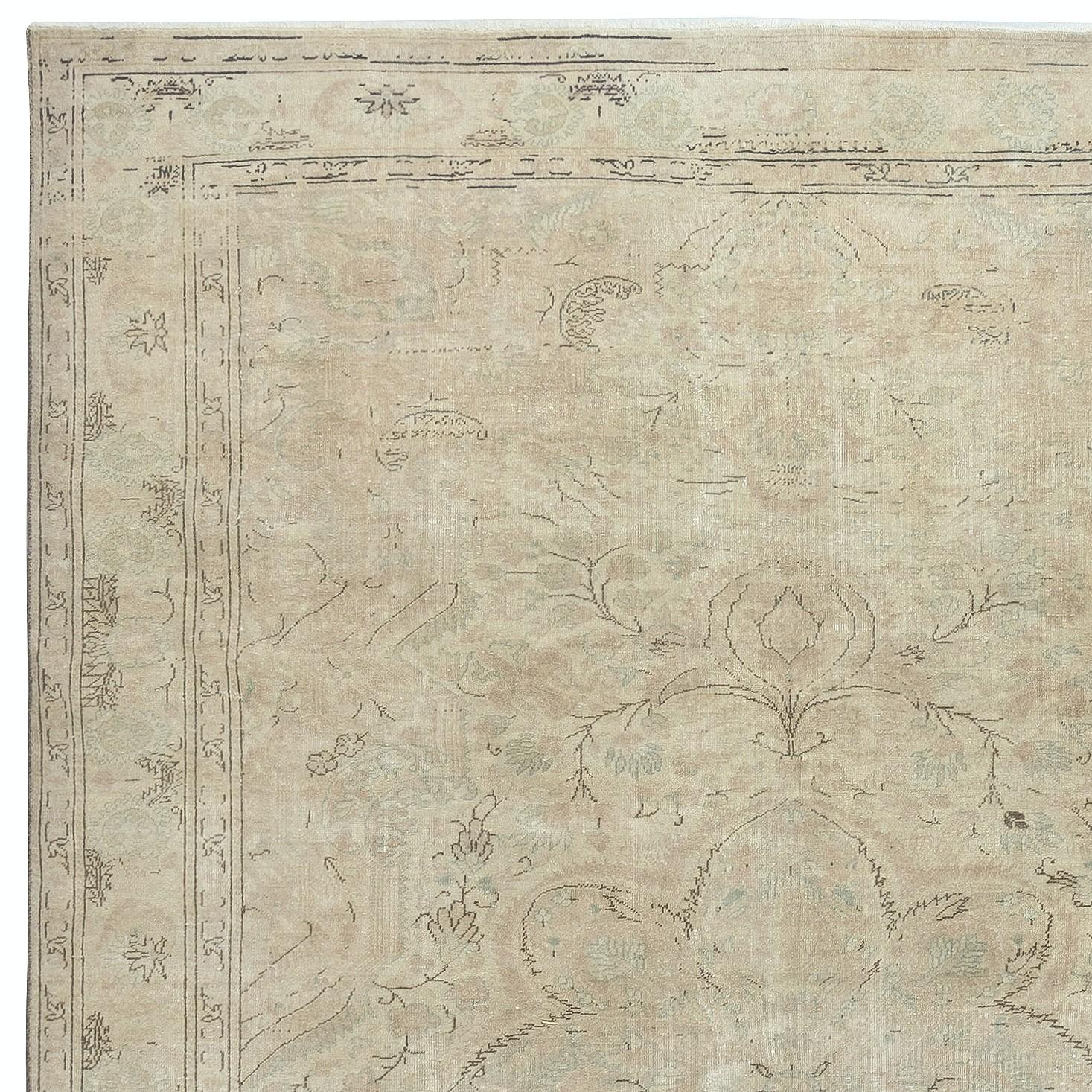 Turco Tappeto turco vintage beige fatto a mano da 6,4x9,6 piedi per arredamento rustico e casalingo in vendita