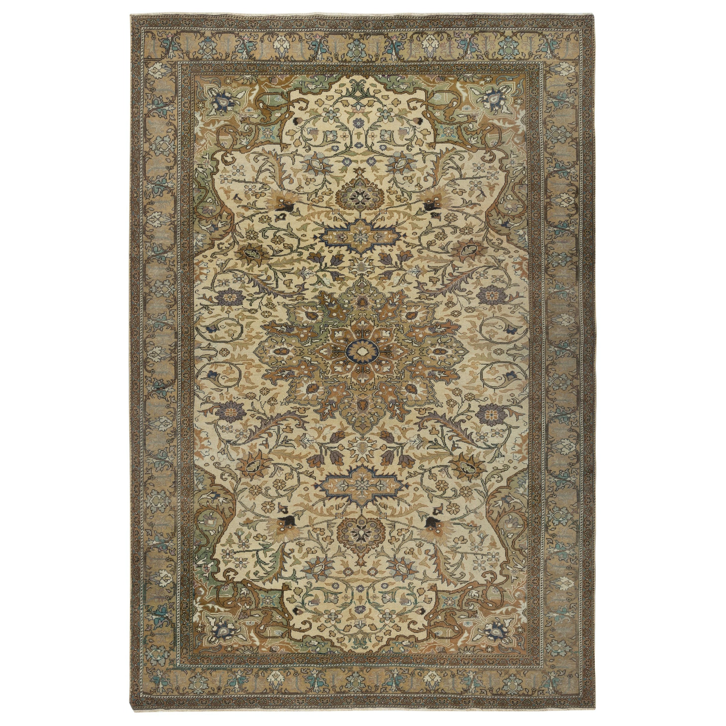 6.4x9.6 Ft Vintage Handmade Turkish Bereich Teppich in Schattierungen von beige, 100% Wolle im Angebot
