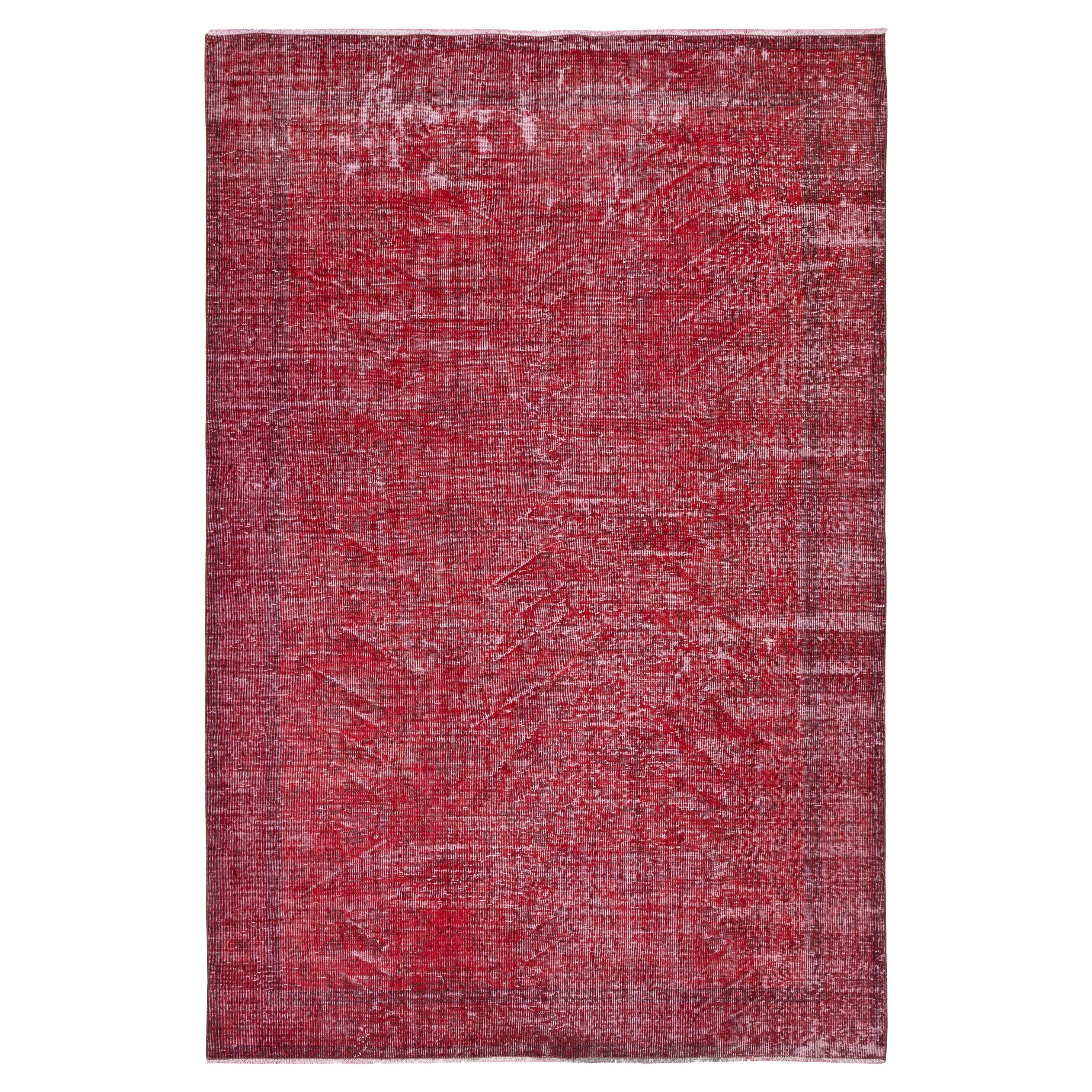 6.4x9.6 Ft Vintage Türkischer Teppich. Übergefärbter roter, handgefertigter Teppich für moderne Innenräume
