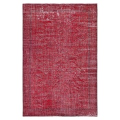 6.4x9.6 Ft Vintage Türkischer Teppich. Übergefärbter roter, handgefertigter Teppich für moderne Innenräume