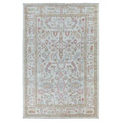 6'4"x9'6" Soft Wool Hand Knotted Ivory Afghan Angora Oushak Oriental Rug