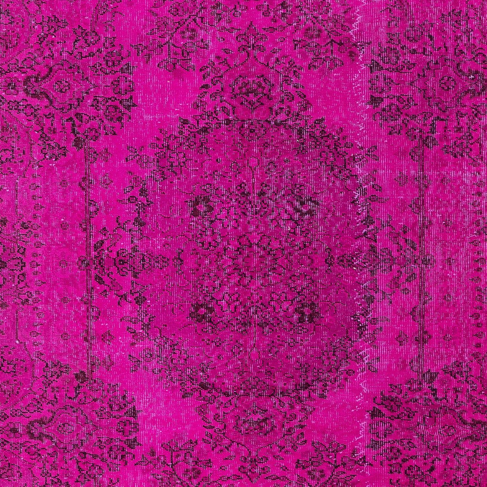 20th Century 6.4x9.7 Ft Hot Pink Handmade Turkish Wool Area Rug for Modern Interiors For Sale