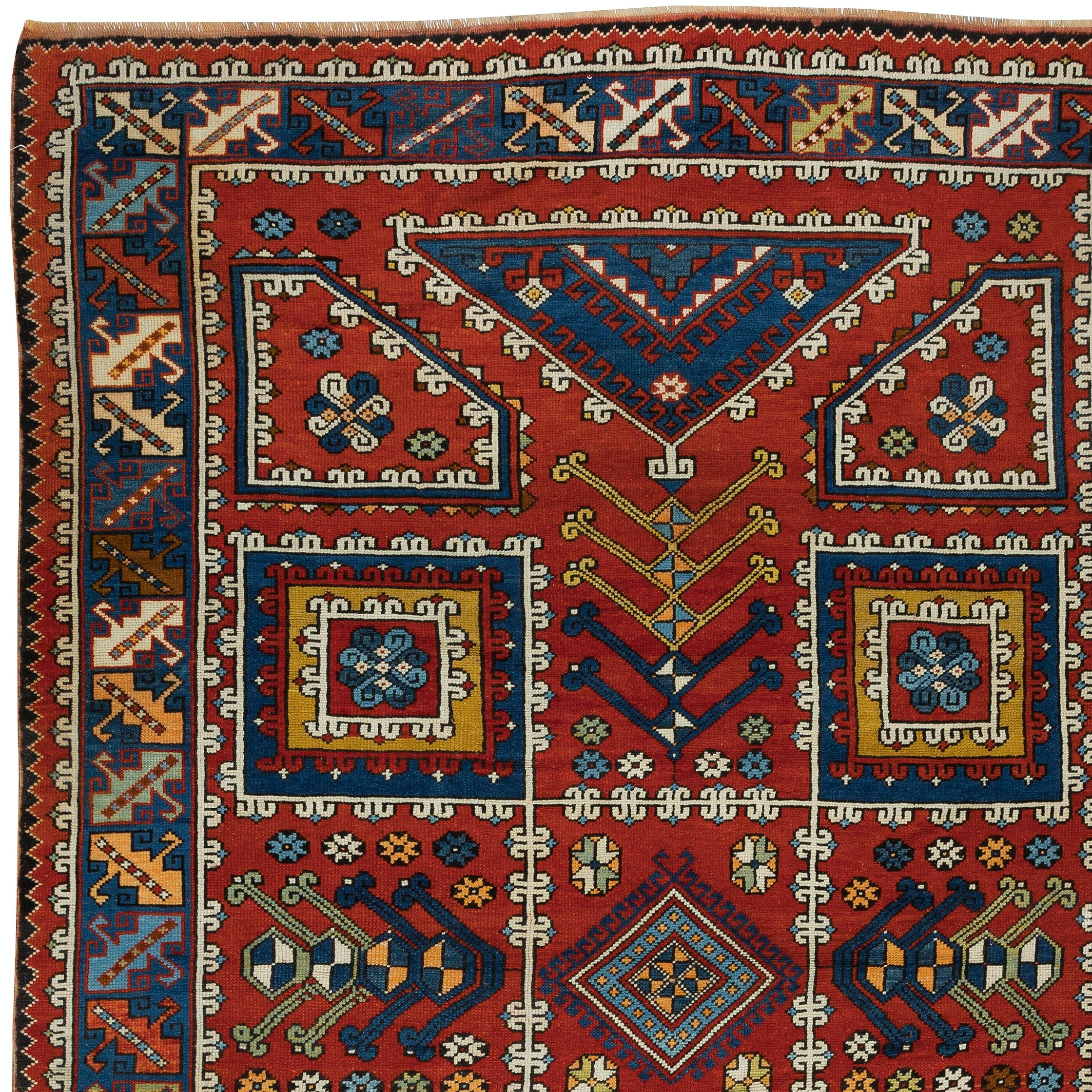 Hand-Knotted 6.4x9.7 Ft Vintage Handmade Canakkale Ayvacik Rug in Red, North West Turkey	 For Sale