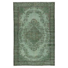 Tappeto turco vintage fatto a mano 6.4x9.7 Ft tinto di verde per interni moderni