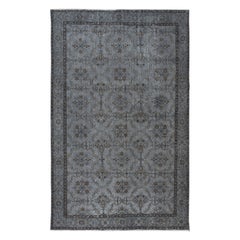 6.4x9.8 Ft Tapis turc fait main avec design botanique et fond gris