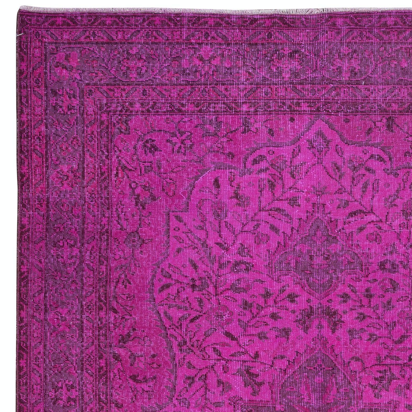 Hand-Knotted 6.4x9.8 Ft Pink Handmade Contemporary Rug, Turkish Wool Carpet, Living Room Rug For Sale