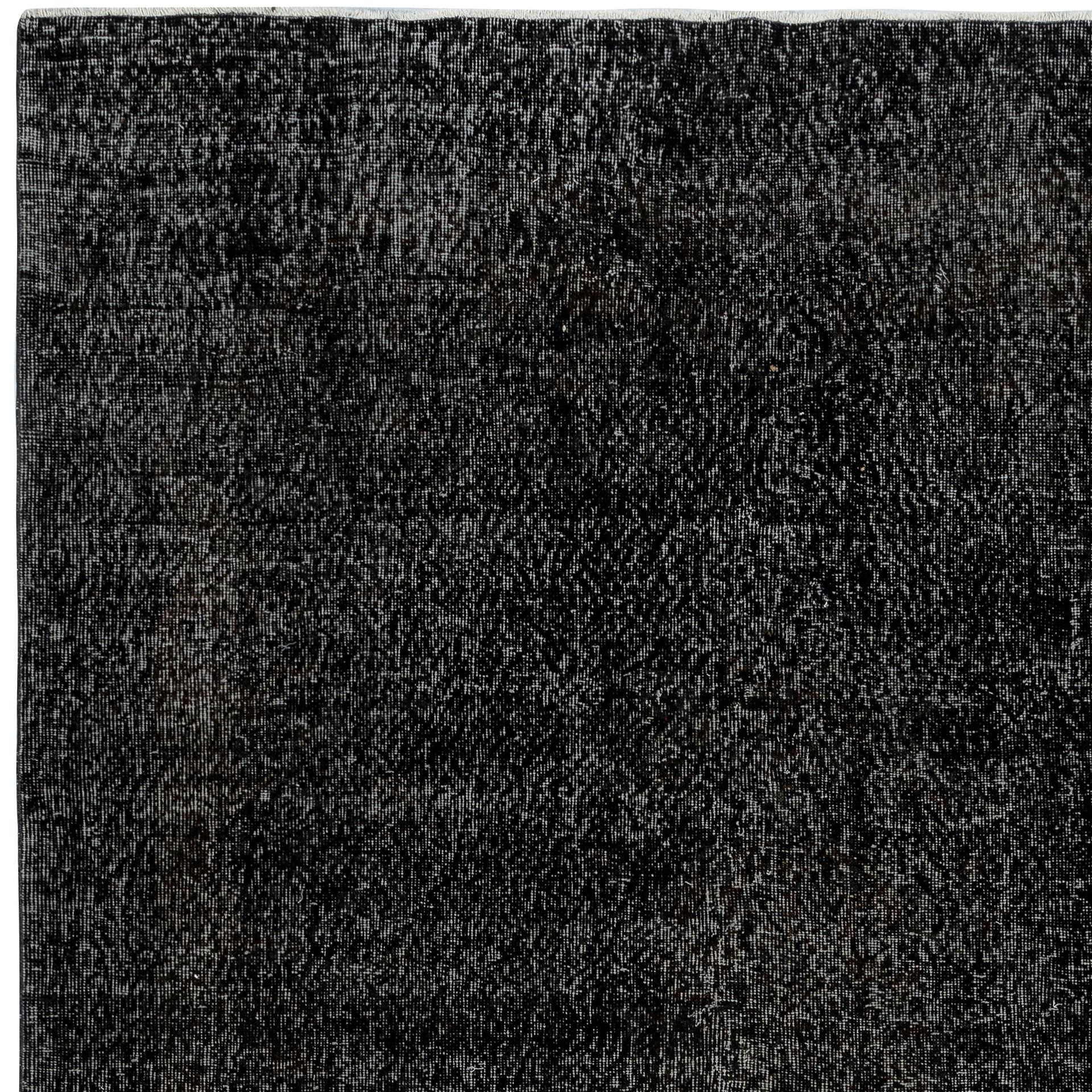 Annodato a mano Tappeto per l'area 6.4x9.8 Ft a tinta unita nero sovratinto, annodato e tessuto a mano in Turchia in vendita