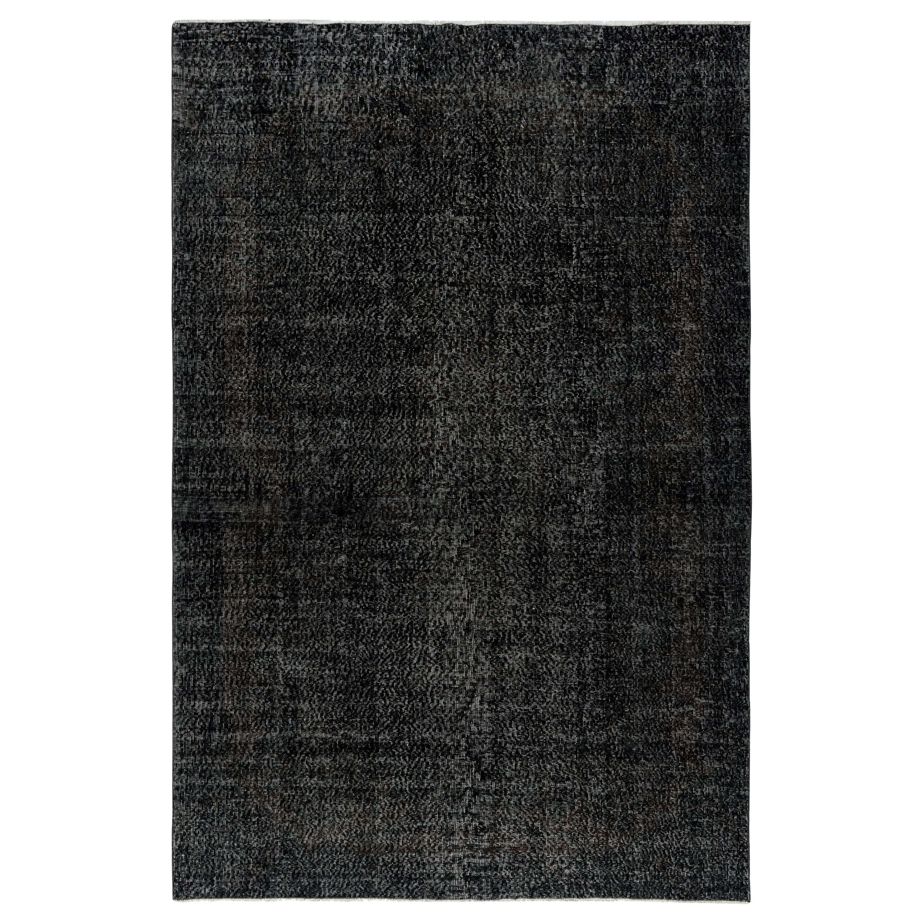 6.4x9.8 Ft Plain Black Overdyed Area Rug, handgeknüpft und handgewebt in der Türkei