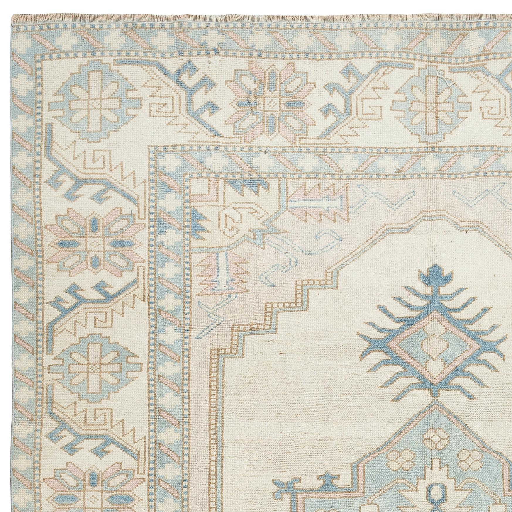 Handgefertigter türkischer Vintage-Teppich mit geometrischem Design und geometrischem 6,4x9,8 Fuß, 100% Wolle (Handgeknüpft) im Angebot