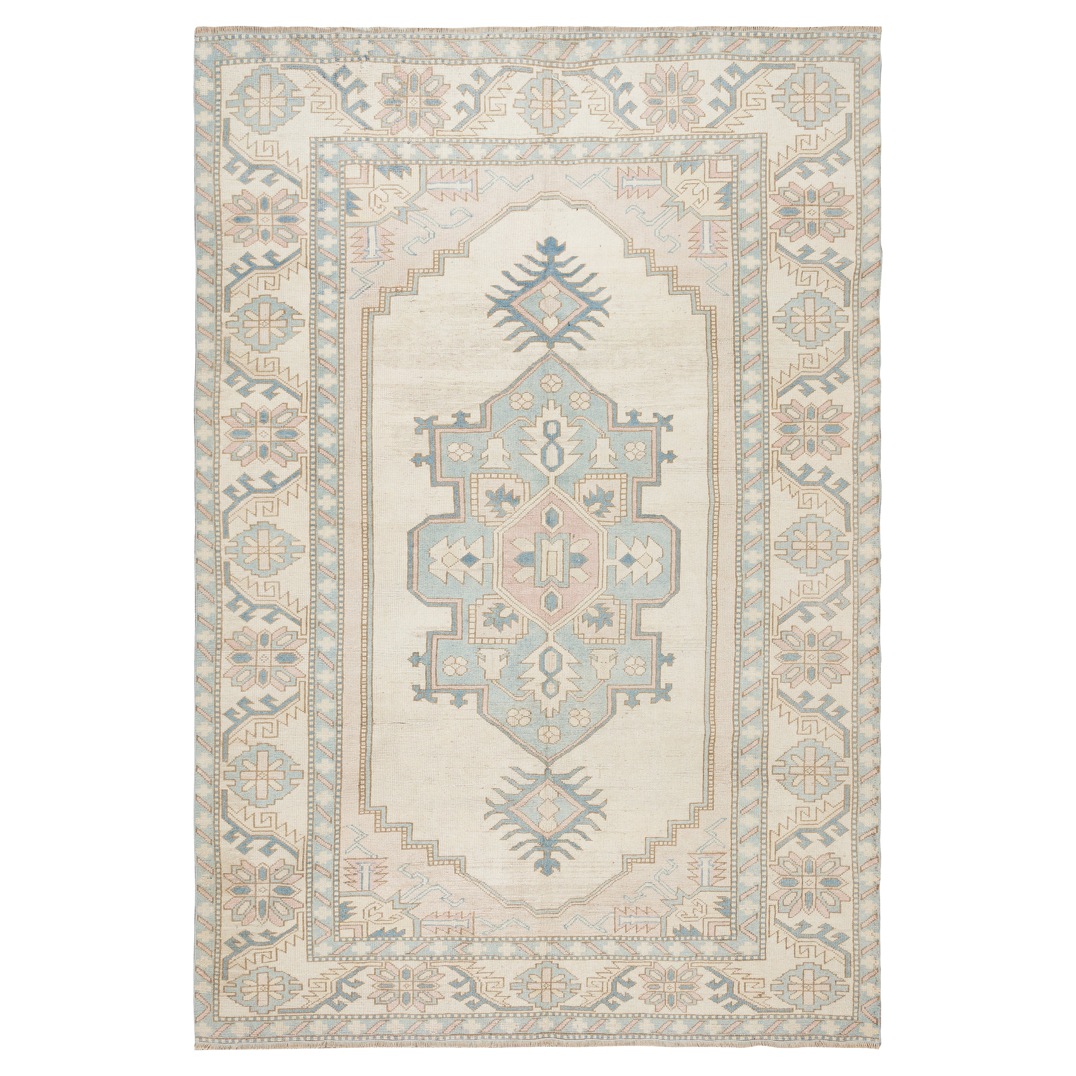 Tappeto turco vintage fatto a mano da 6,4x9,8 piedi con design geometrico, 100% lana