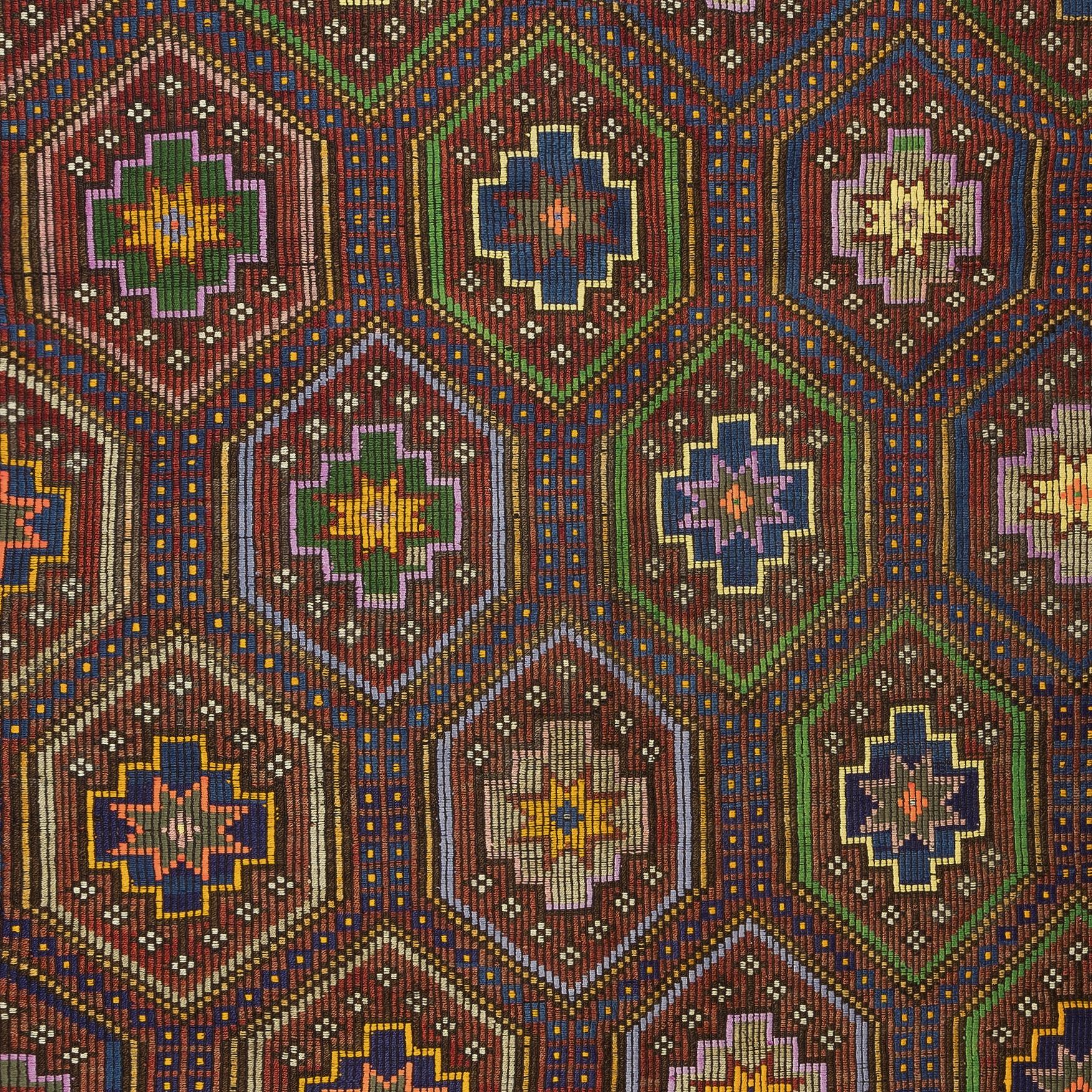 6.4x9.8 Ft Vintage Turkish Jijim Kilim, Handwoven Star Pattern Rug, 100% Wool Bon état - En vente à Philadelphia, PA