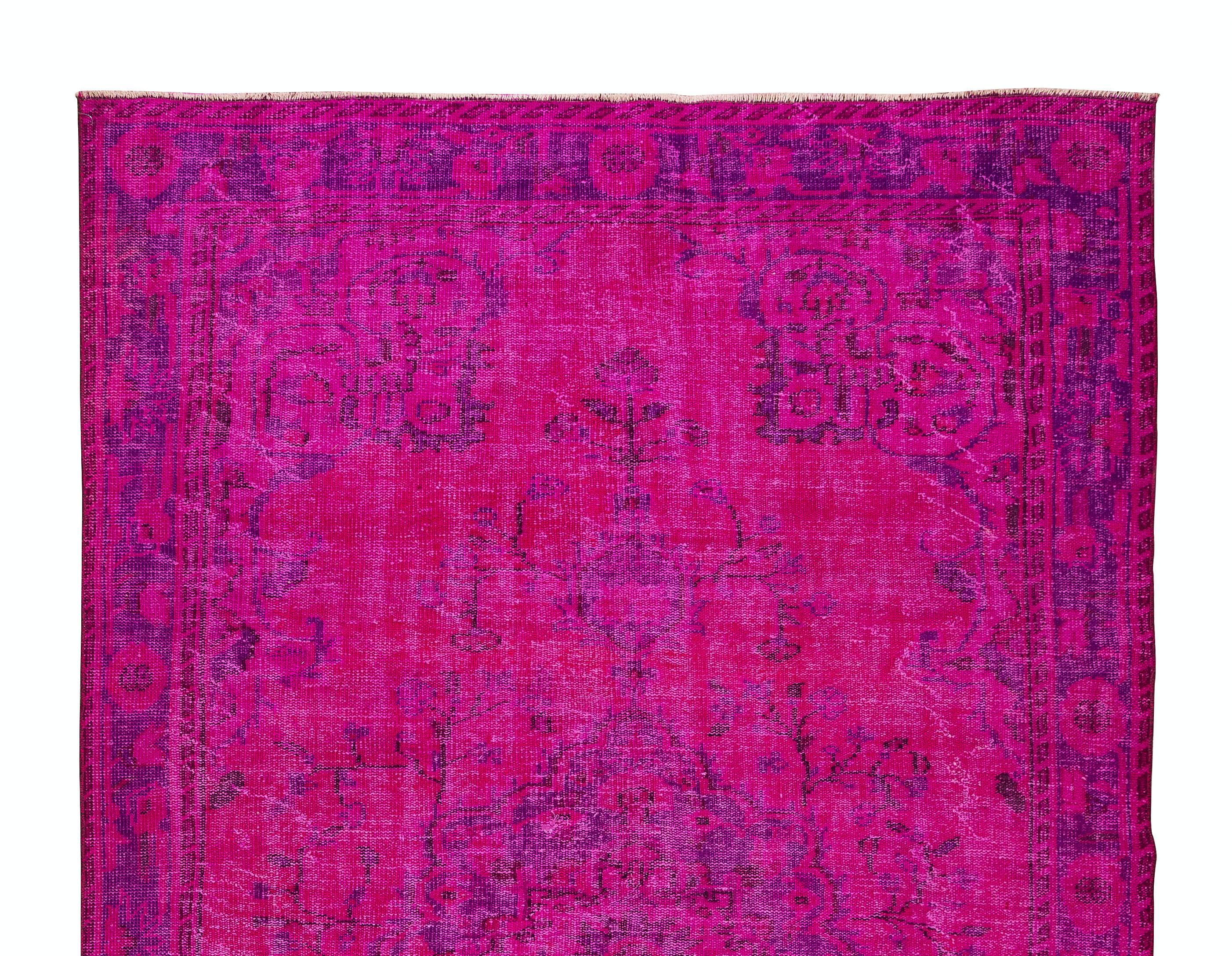Turkish Handmade Vintage Rug Re-Dyed in Hot Pink 4 Modern Interiors In Good Condition For Sale In Philadelphia, PA