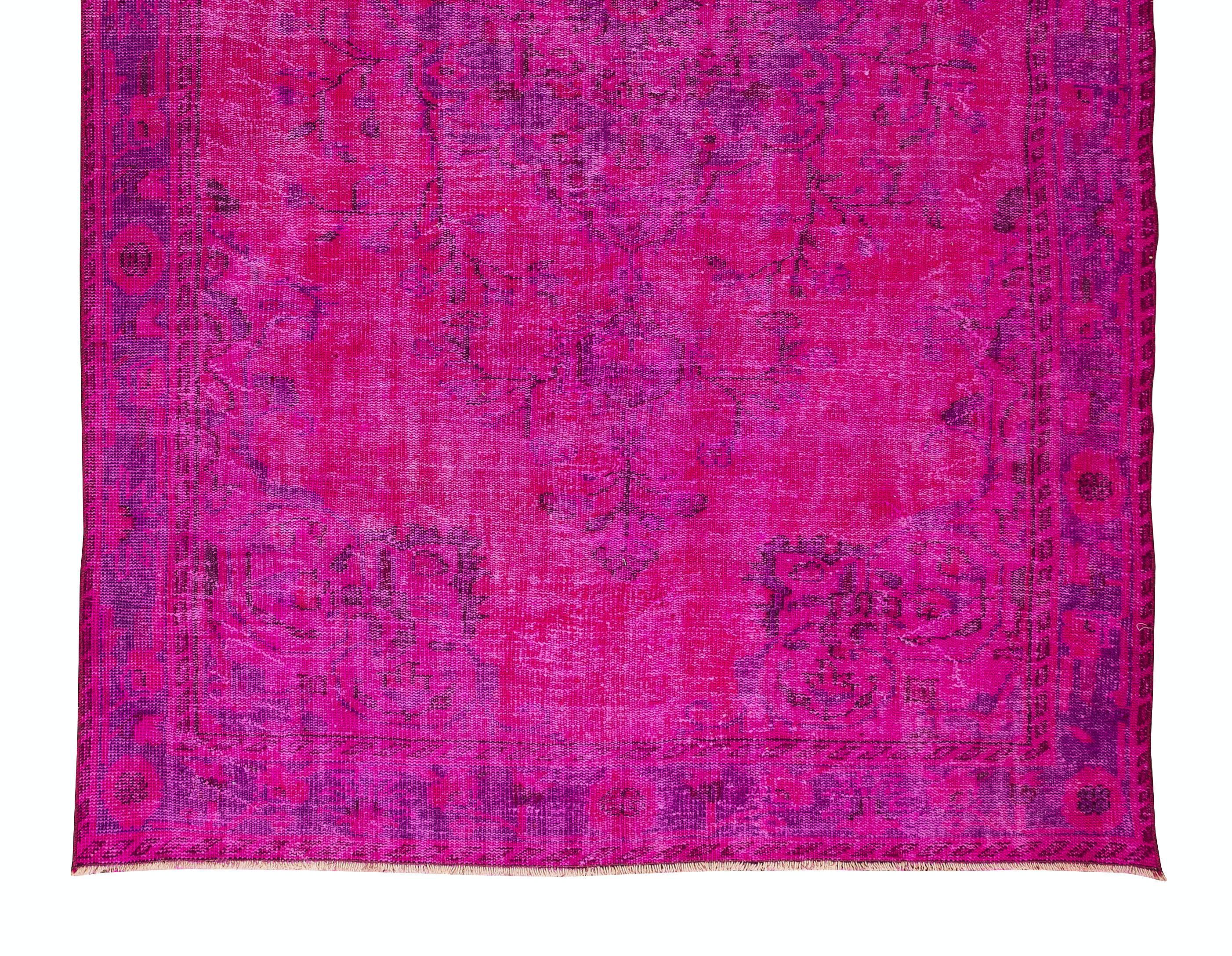 20th Century Turkish Handmade Vintage Rug Re-Dyed in Hot Pink 4 Modern Interiors For Sale