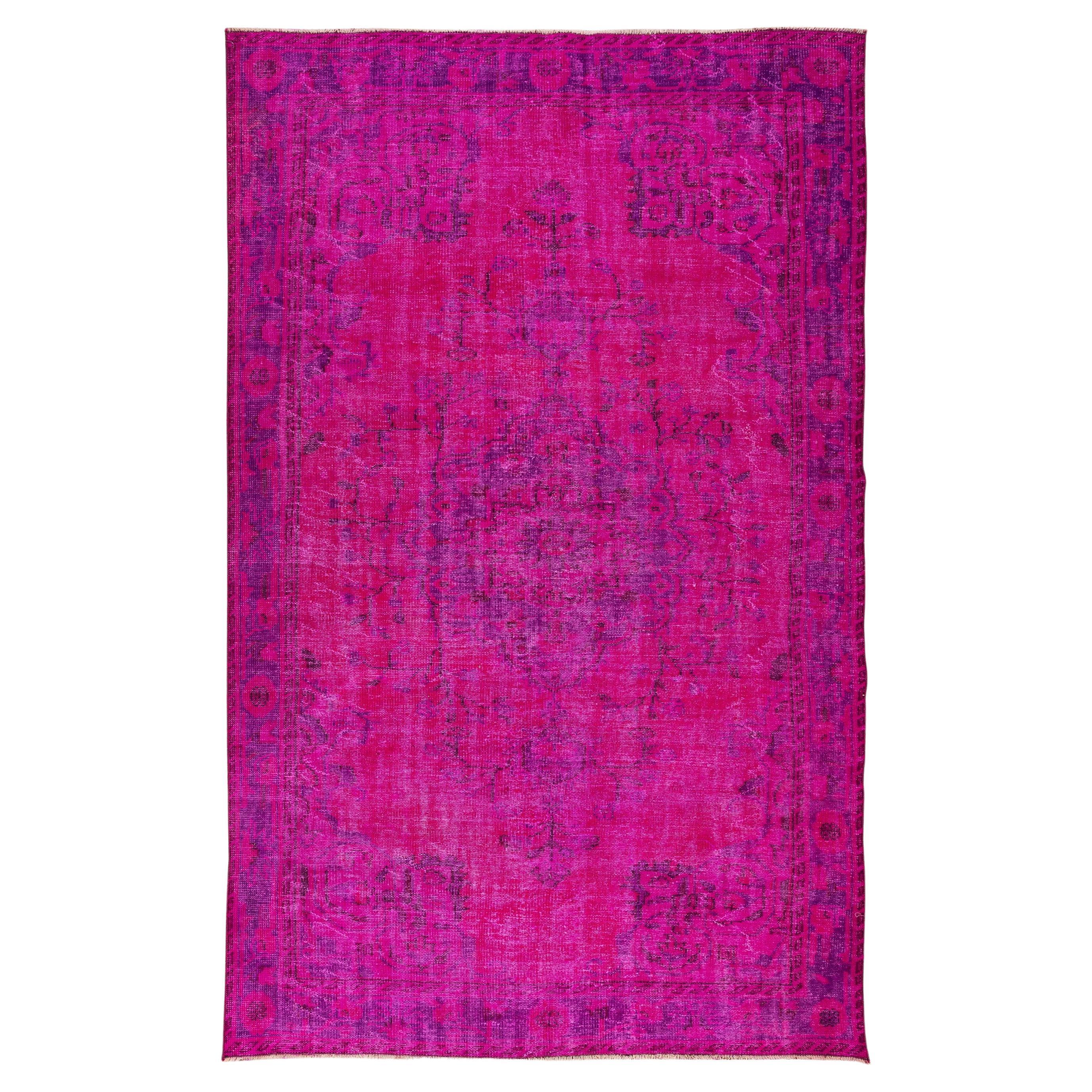 Turkish Handmade Vintage Rug Re-Dyed in Hot Pink 4 Modern Interiors For Sale