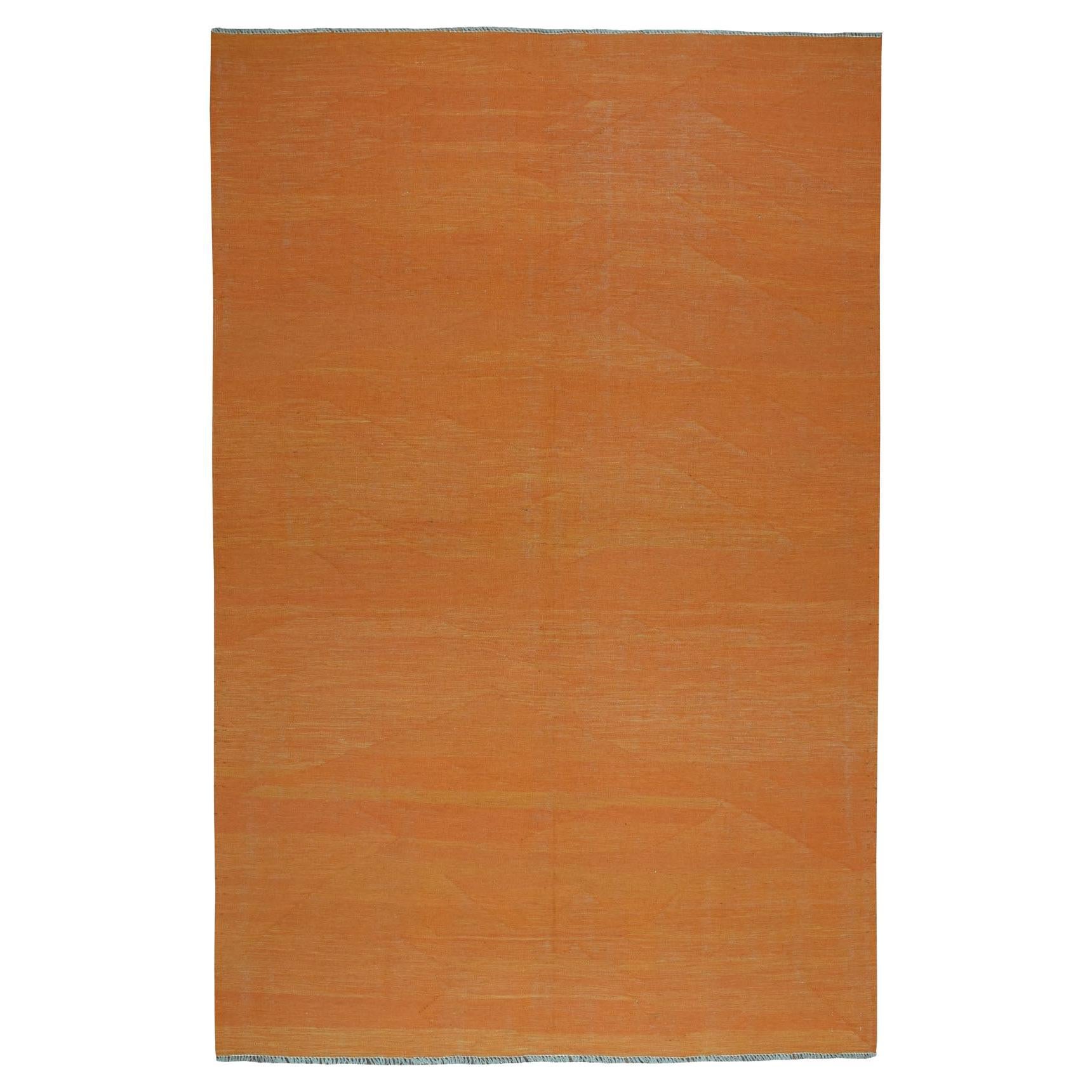 6'4"x9'9" Orange Shades Flat Weave Kilim Pure Wool Hand Woven Oriental Rug For Sale
