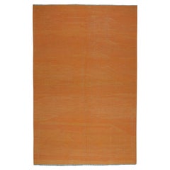 6'4"x9'9" Orange Shades Flat Weave Kilim Pure Wool Hand Woven Oriental Rug