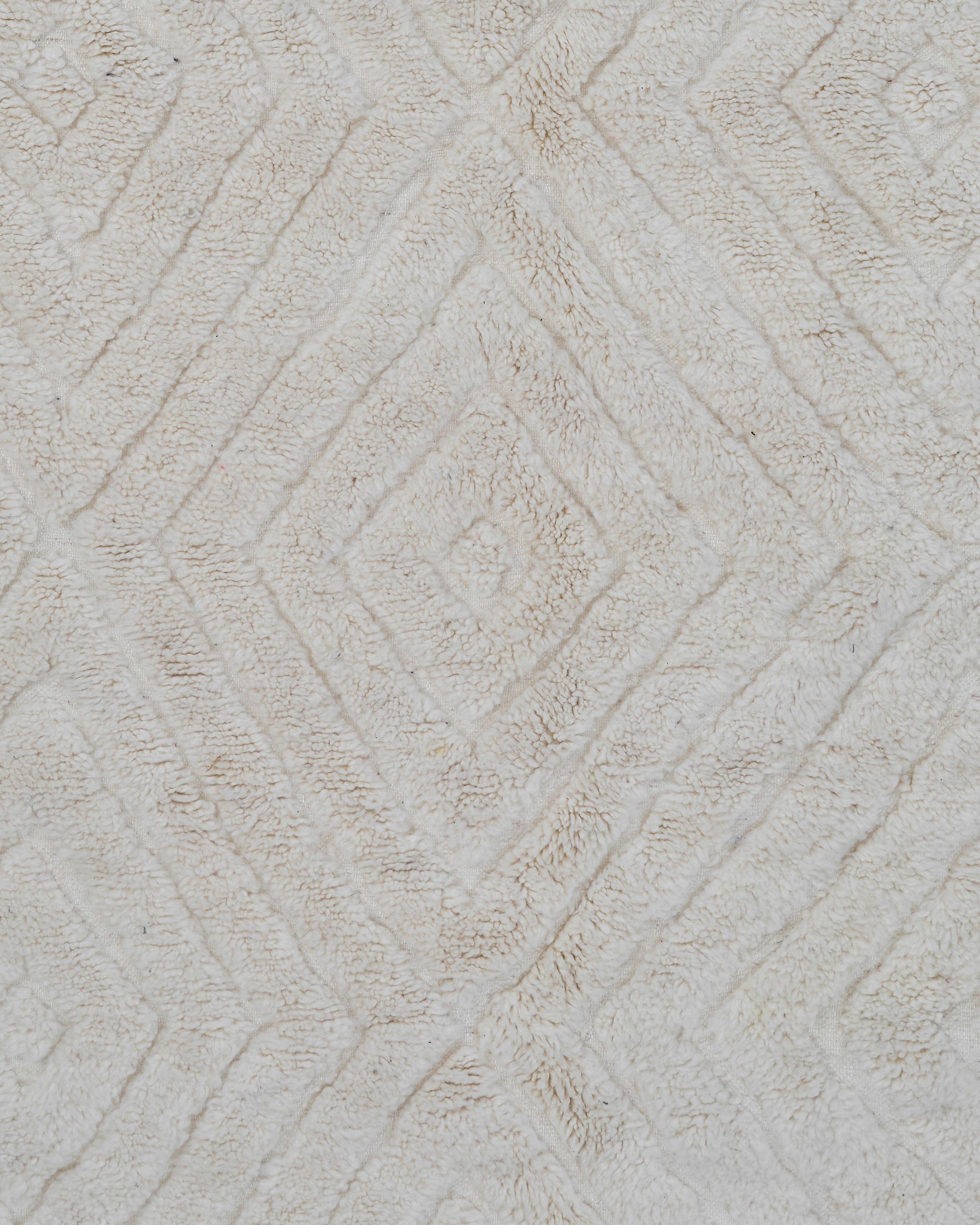Marocchino Tappeto Alba White fatto a mano in lana marocchina Beni Ouarain 6'5 1/2