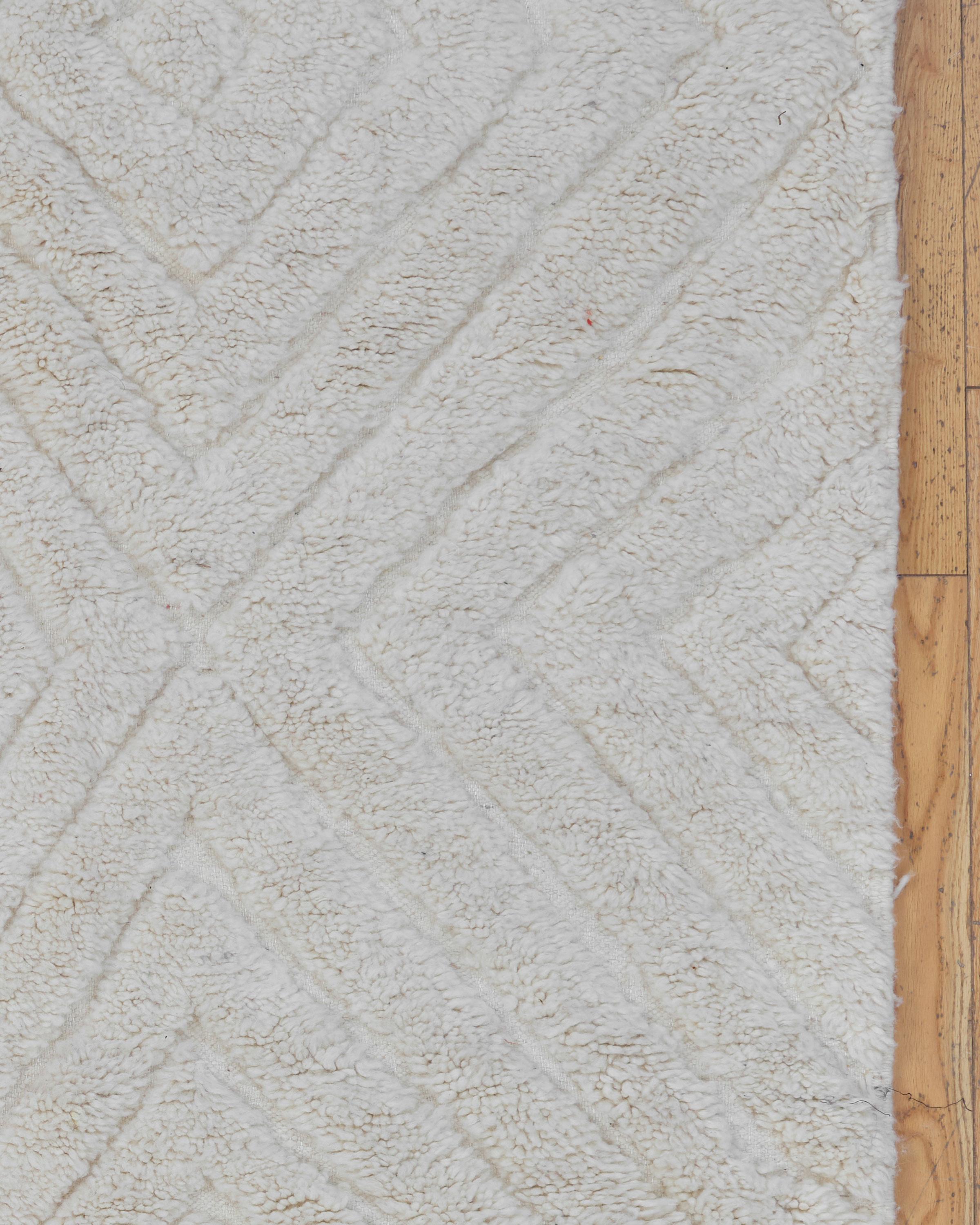 Fatto a mano Tappeto Alba White fatto a mano in lana marocchina Beni Ouarain 6'5 1/2