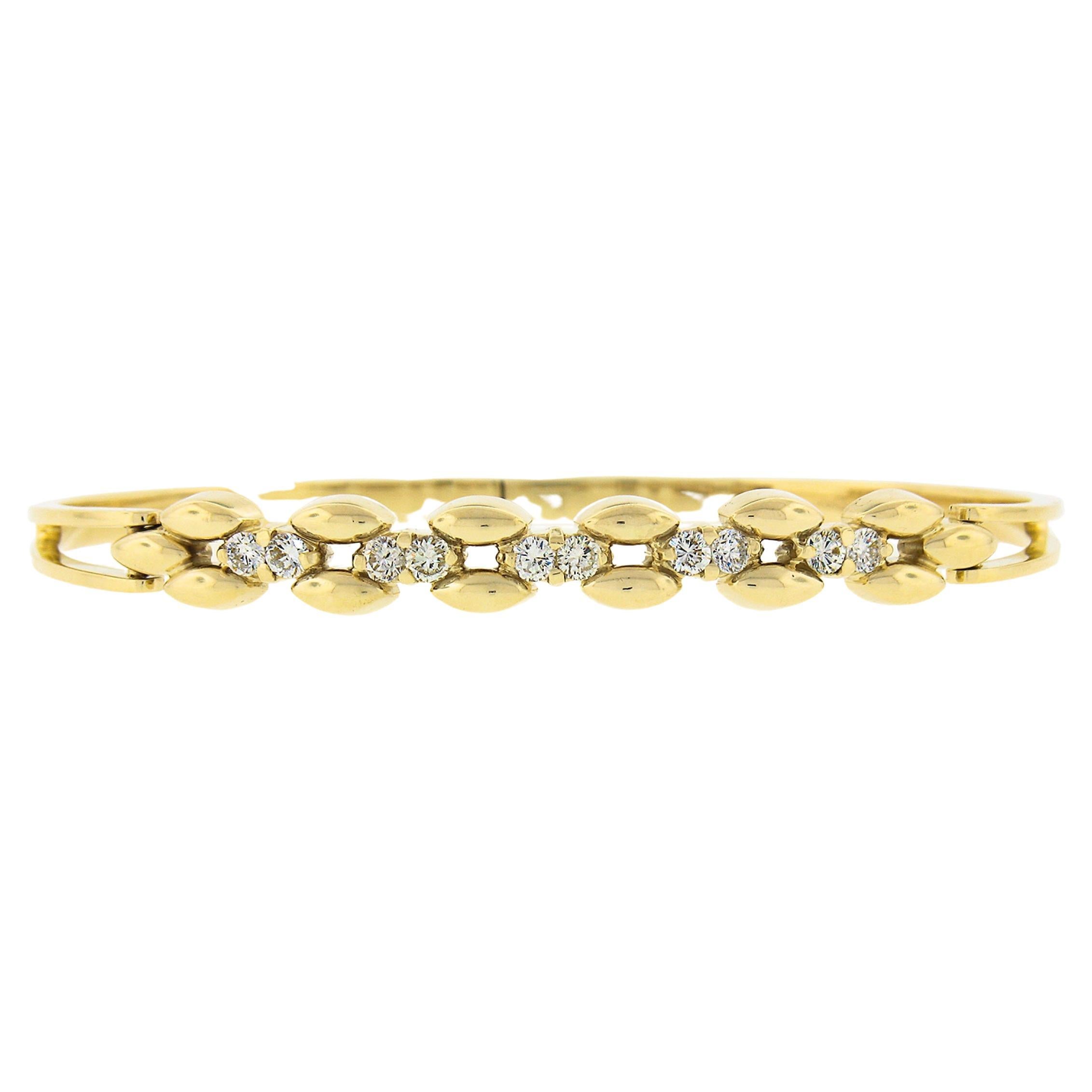6.5" 14k Yellow Gold 0.60ctw Diamond Polished Open Bangle Bracelet w/ Clasp For Sale