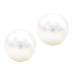 Orecchini con perle coltivate da 6,5-7 mm con montatura e fondello in oro bianco 14 carati