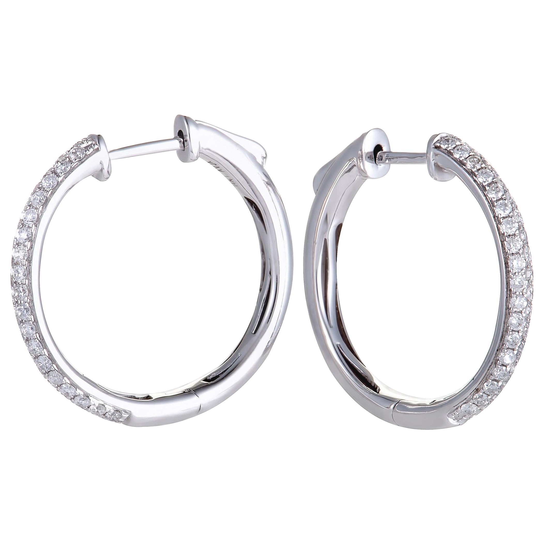 .65 Carat 14 Karat White Gold Diamond Pave Round Hoop Earrings at 1stDibs