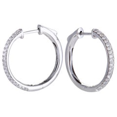 .65 Carat 14 Karat White Gold Diamond Pave Round Hoop Earrings