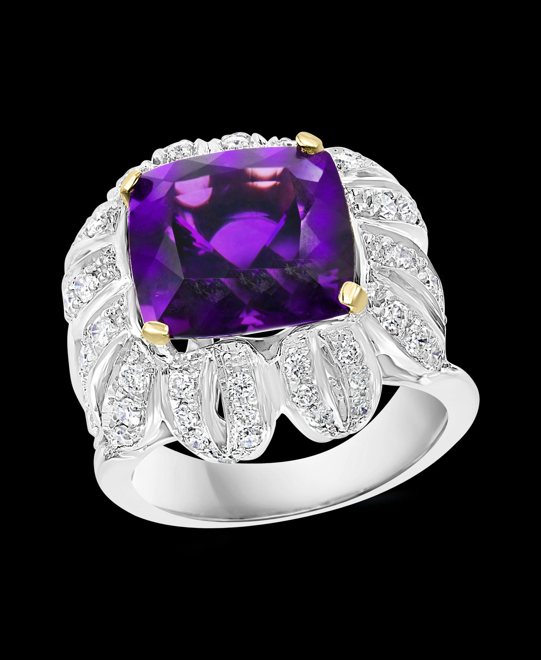 6.5 Carat Amethyst And 1.5 Carat Diamond  Ring 18 Karat White Gold, 1970s, Italy For Sale 4