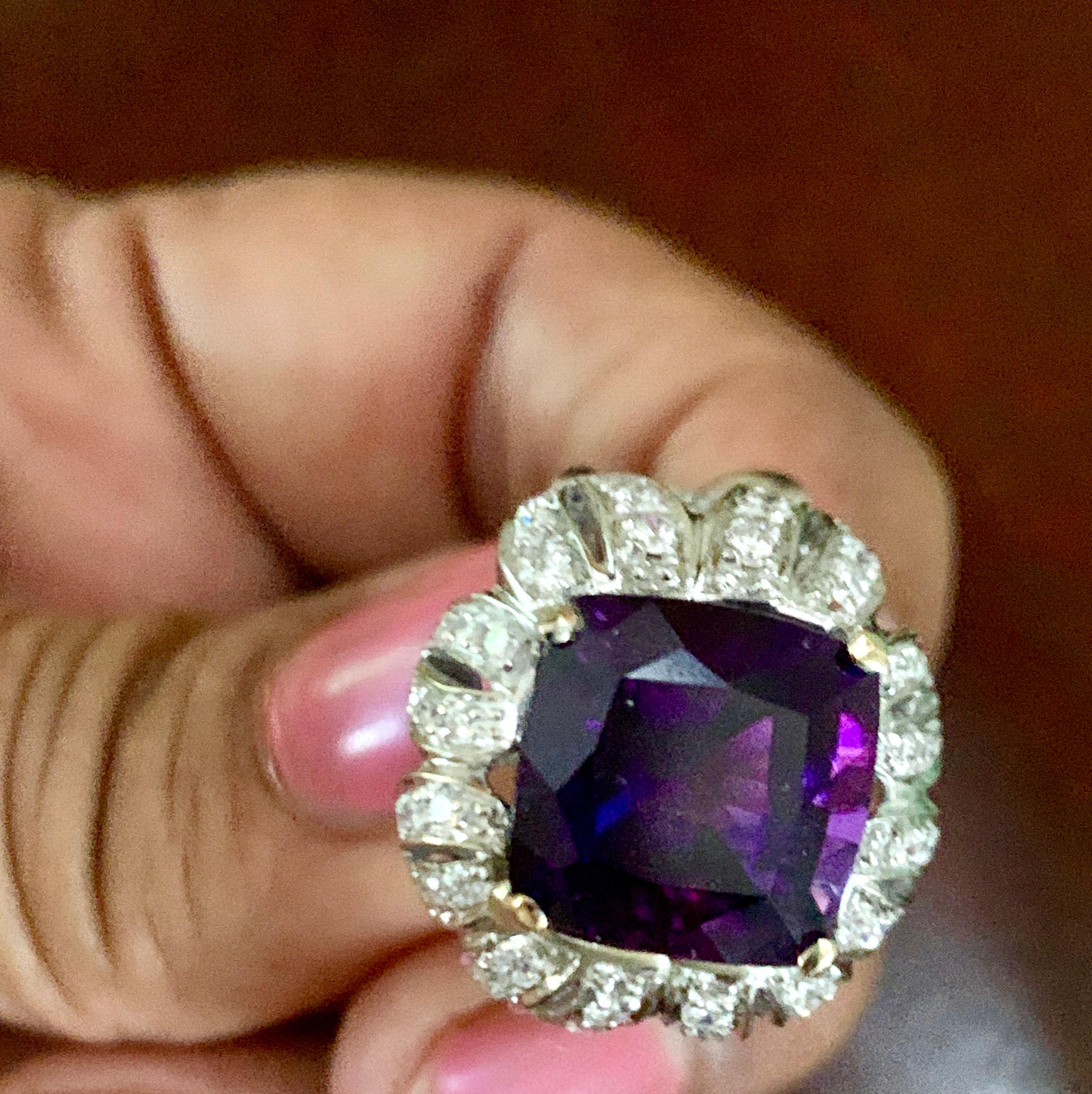 Amatista de 6,5 quilates y diamante de 1,5 quilates  Anillo de oro blanco de 18 quilates, años 70, Italia en venta 3