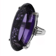 65 Carat Amethyst Diamond Platinum Cocktail Ring