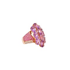 6.5 Carat Amethyst, Pink Sapphire and Diamond Ring in 14 Karat Rose Gold
