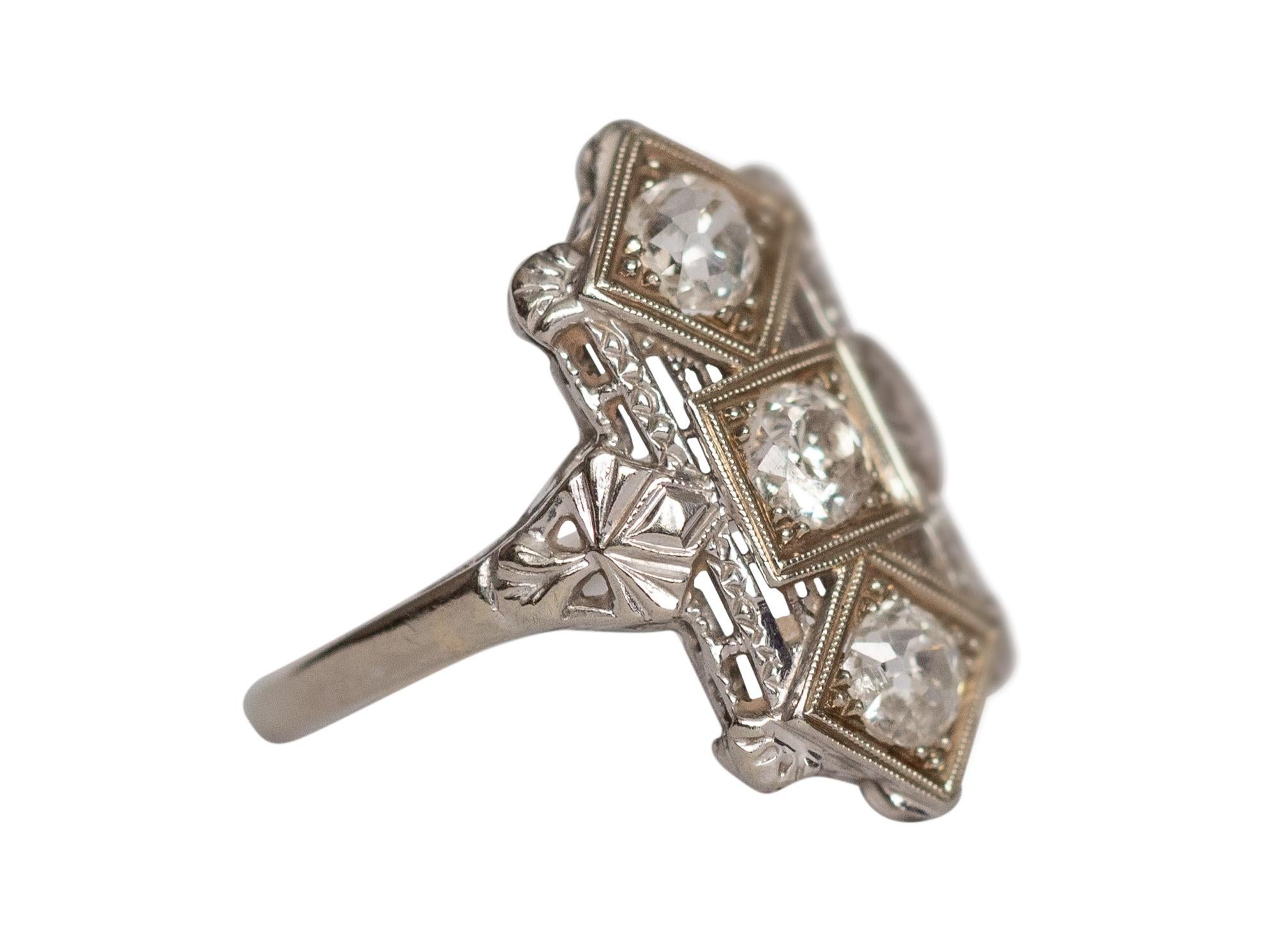 Old European Cut .65 Carat Art Deco Diamond 18 Karat White Gold Engagement Ring
