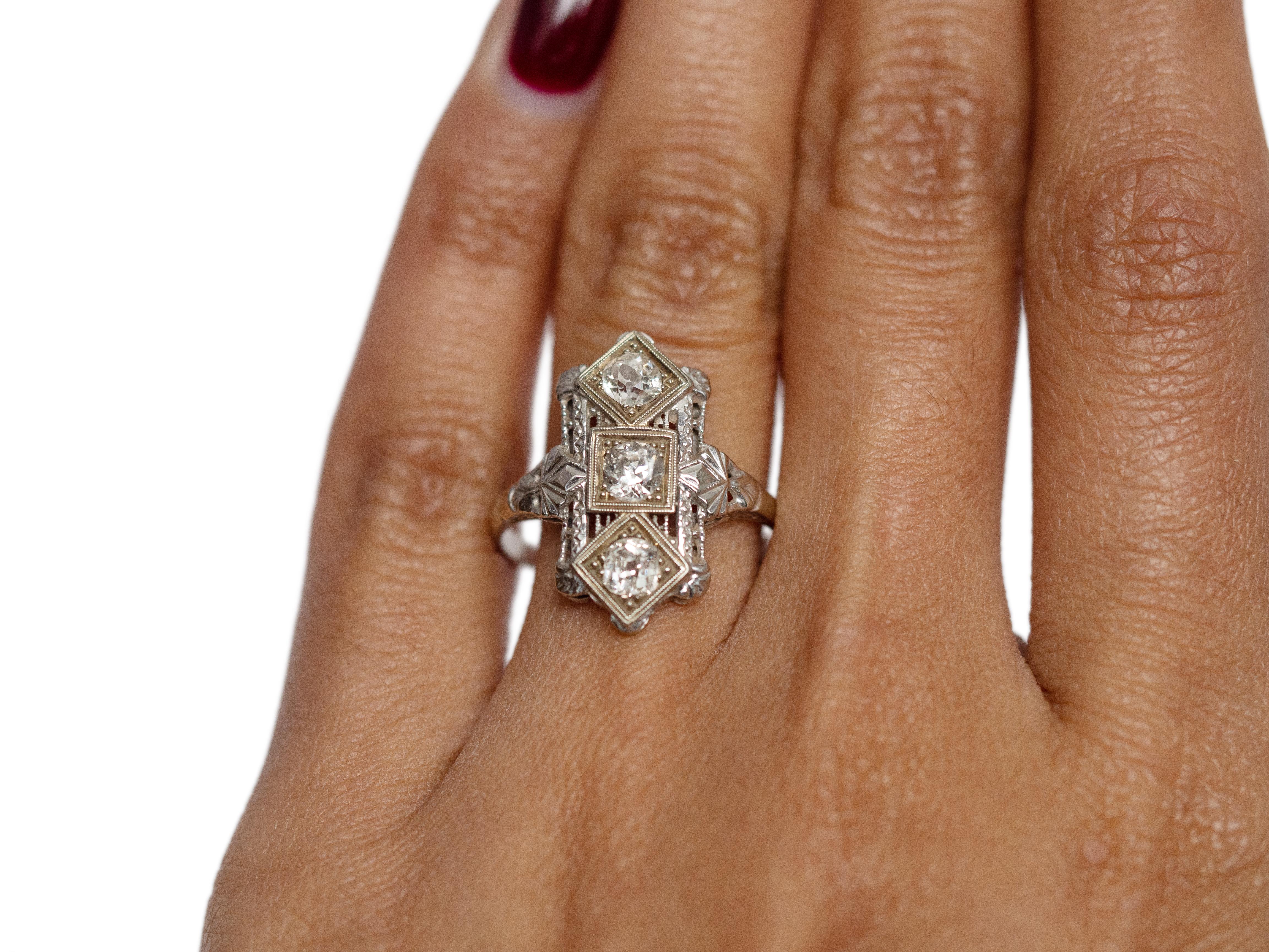 Women's .65 Carat Art Deco Diamond 18 Karat White Gold Engagement Ring
