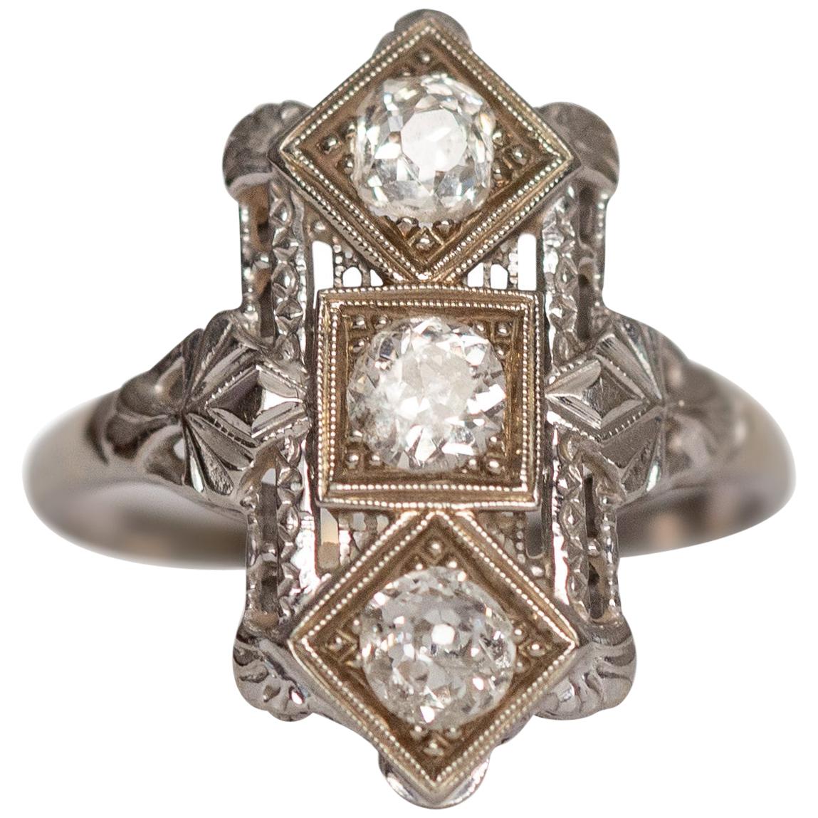 .65 Carat Art Deco Diamond 18 Karat White Gold Engagement Ring