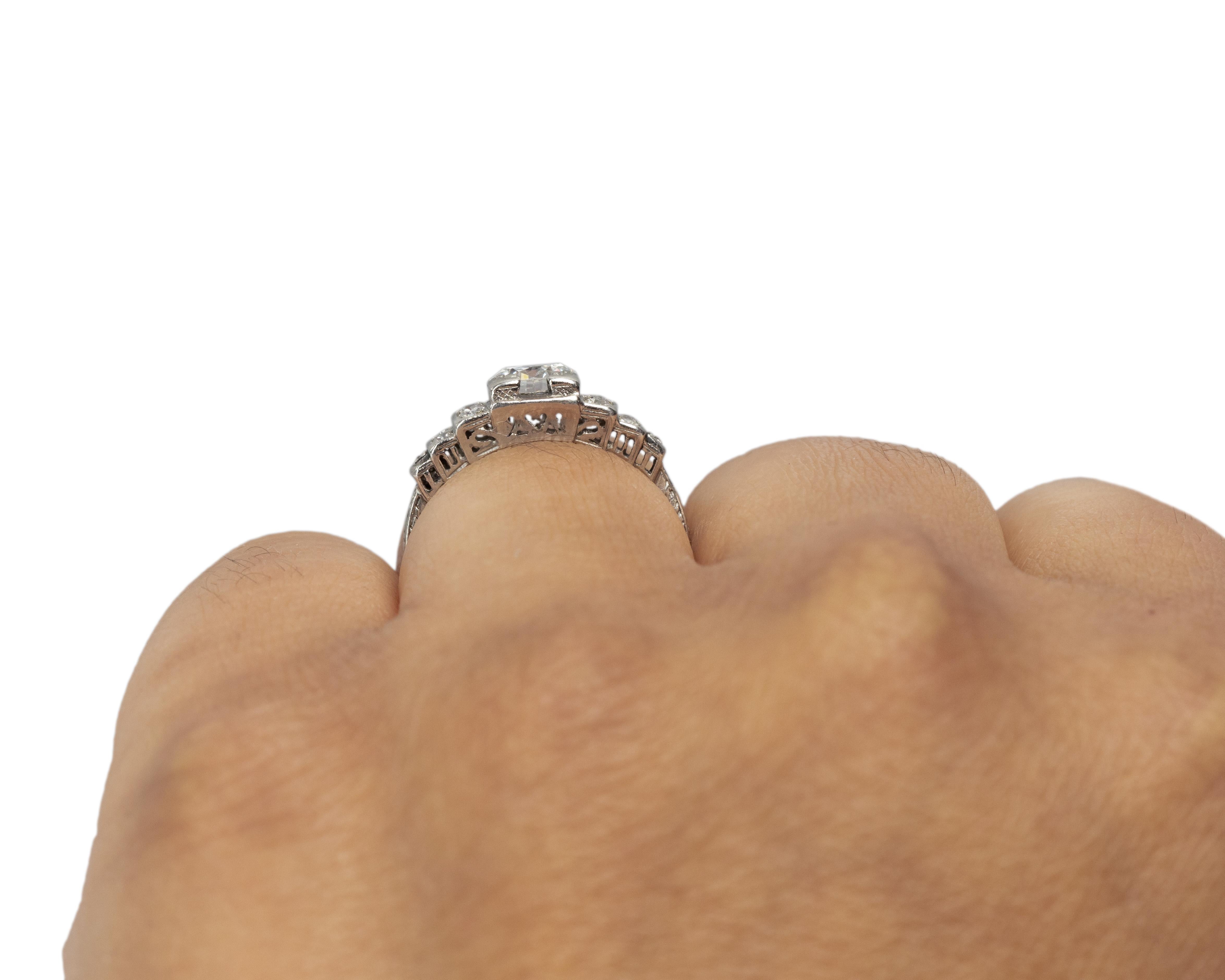 Women's .65 Carat Art Deco Diamond Platinum Engagement Ring For Sale