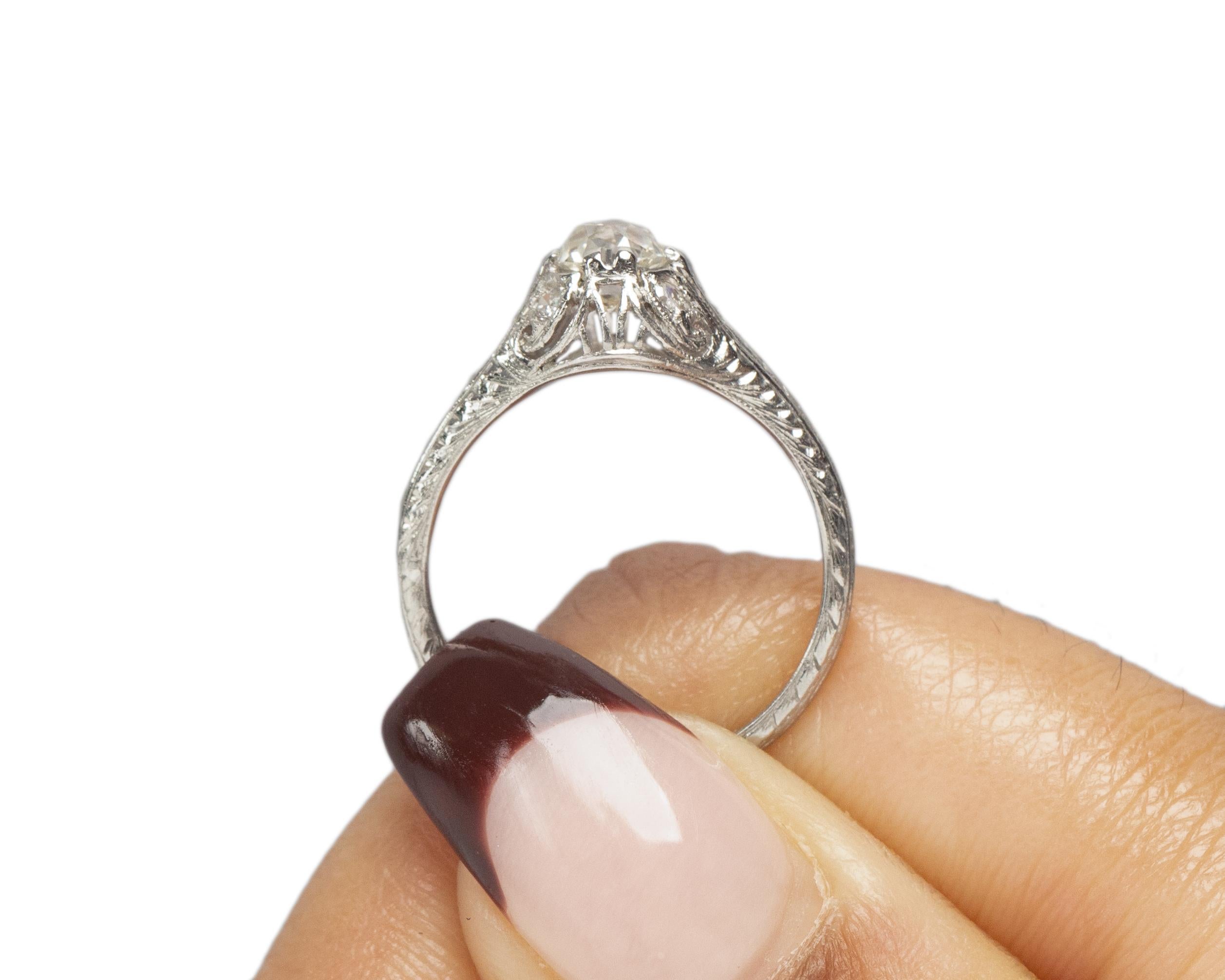 .65 Carat Art Deco Diamond Platinum Engagement Ring For Sale 3