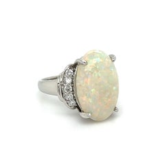 6.5 Carat Australian White Opal and Diamond Platinum Vintage Ring